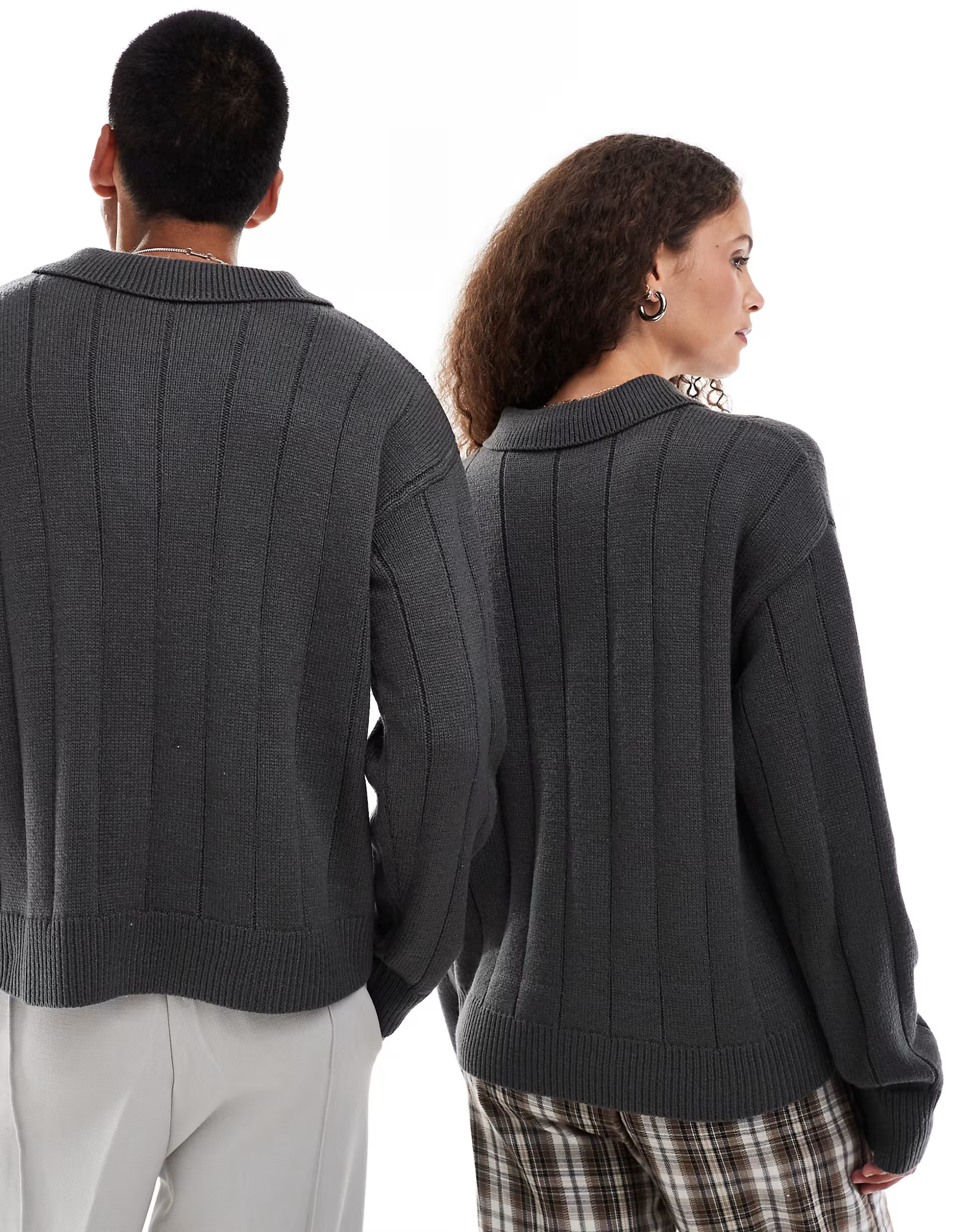 COLLUSION Unisex knit sweater with collar detail in gray | ASOS (Global)