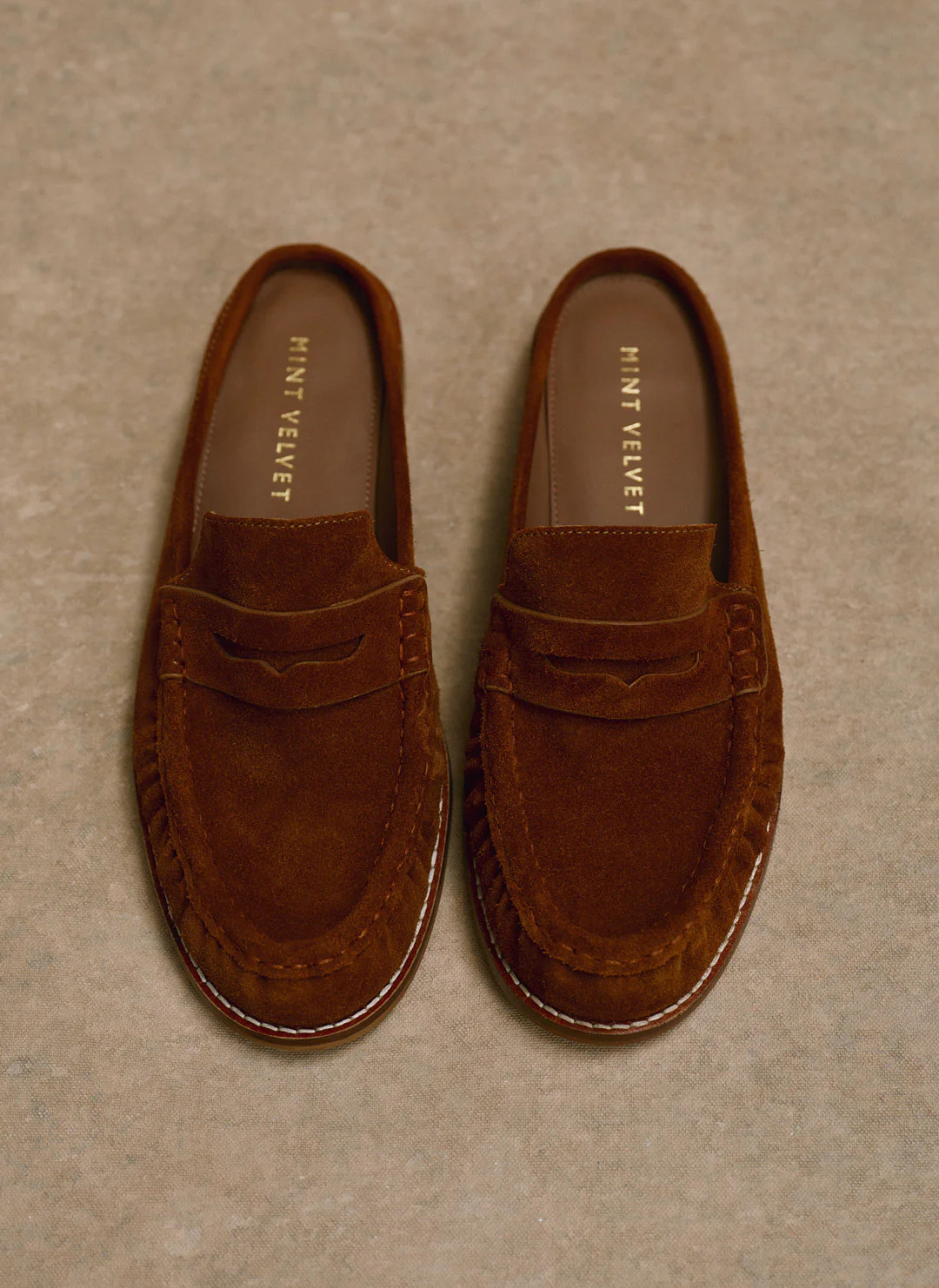Lyla Tan Suede Backless Loafers | Mint Velvet