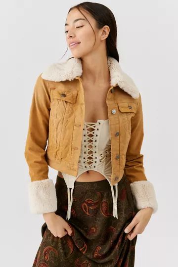 BDG Emmy Sherpa-Trimmed Corduroy Trucker Jacket | Urban Outfitters (US and RoW)