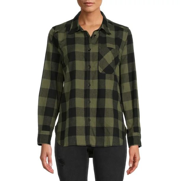 Time and Tru Women's Plaid Button Front Shirt - Walmart.com | Walmart (US)