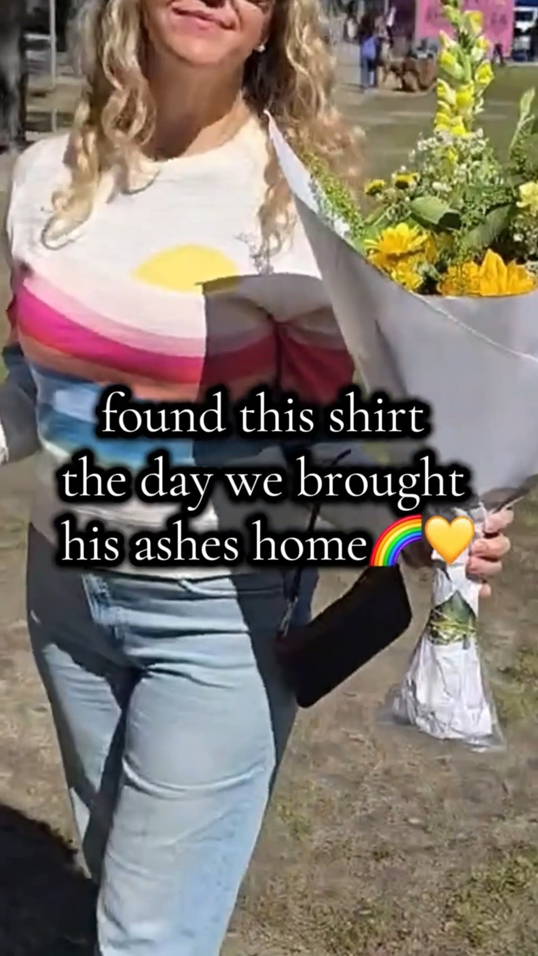 Two weeks of mourning Charlie. Still cry at least a little most days. Watched Rainbow Bridge Film this morning before going to the market.🌈💛 Wore my new shirt that we spotted the day we brought his ashes home.  And these two ready made bouquets were right next to each other. Keeping one for our house, taking one to our daughter.

#LTKvlog #LTKOver40 #LTKstorytime