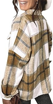 DOROSE Women's Long Sleeve Button Down Plaid Flannel Shirt Jackets Coats… | Amazon (US)