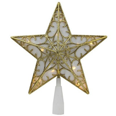 Northlight 9" Gold and White Glittered Star LED Christmas Tree Topper - Warm White Lights | Target