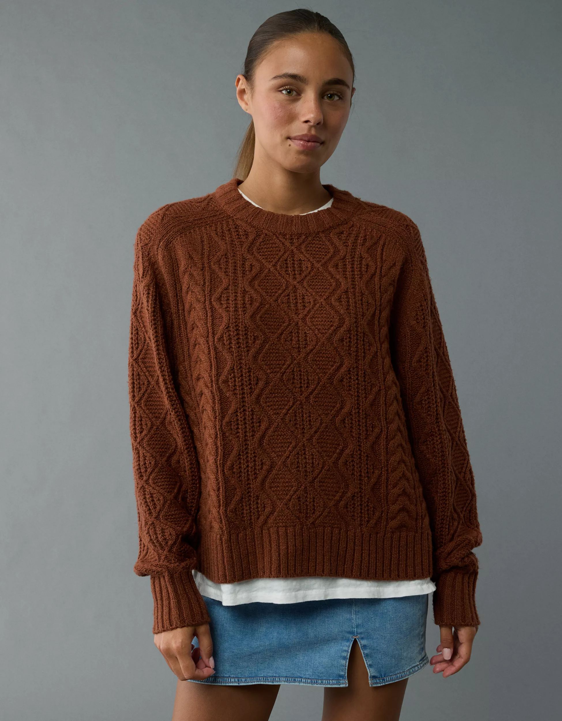 AE Cropped Cable Knit Sweater | American Eagle Outfitters (US & CA)