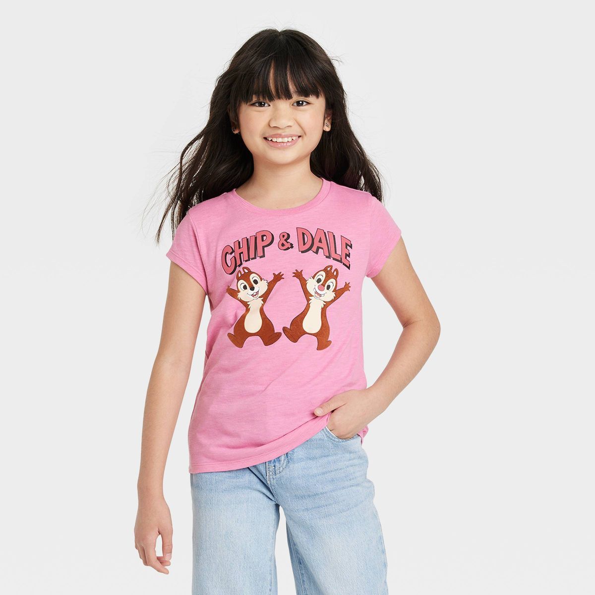 Girls' Disney Chip & Dale Short Sleeve Graphic T-Shirt - Pink | Target