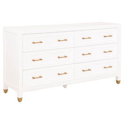 Stacy Modern Classic White Brass Accent 6 Drawer Double Dresser | Kathy Kuo Home