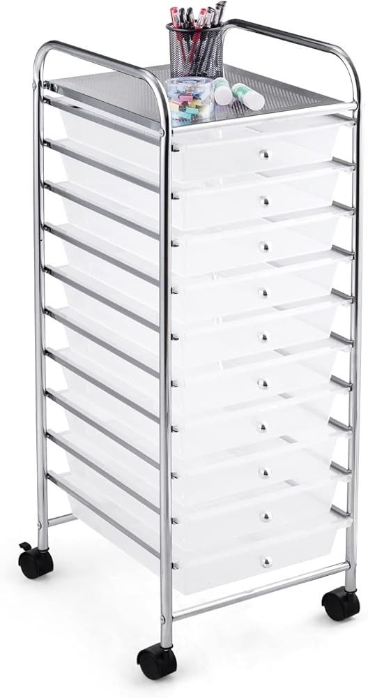 ORALNER 10-Drawer Rolling Storage Cart, 10 Tiers Utility Cart w/Wheels, Mobile File Storage Organ... | Amazon (US)