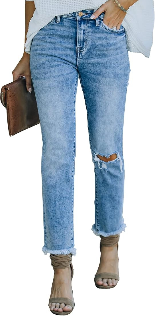 Womens High Waist Stretch Distressed Jeans Destroyed Denim Pants | Amazon (US)