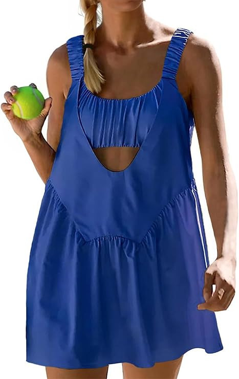AnotherChill Womens Tennis Dress Built-in Bra & Matching Shorts Pockets Workout Dresses Athletic ... | Amazon (US)