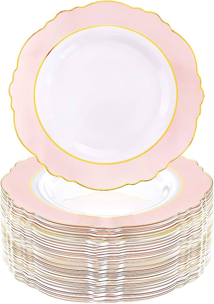 WDF 60pcs Pink Plastic Plates -Baroque Pink &Gold Disposable Dinner Plates for Upscale Parties &W... | Amazon (US)