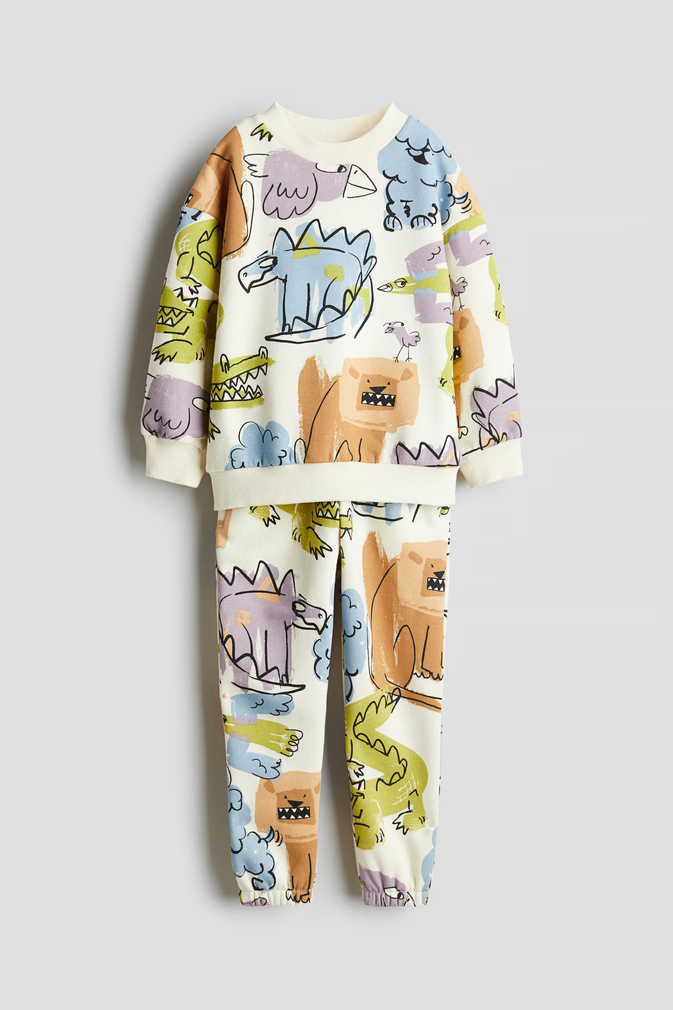 2-piece Sweatshirt and Joggers Set - Light yellow/animals - Kids | H&M US | H&M (US + CA)