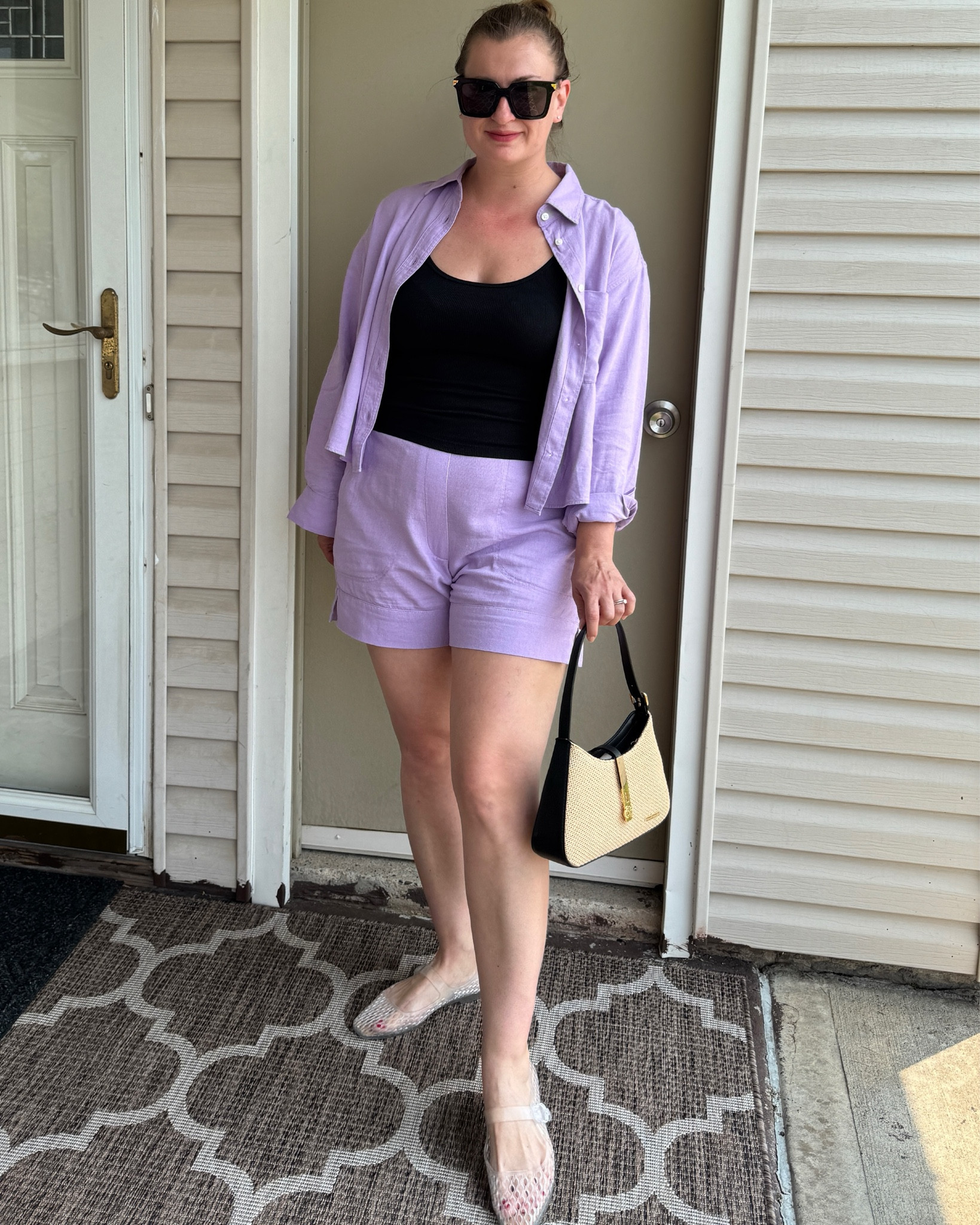Do you think lilac looks better with Black or White? 💜🤍🖤
This linen set is amazing for the summer. Shorts are such a great fit and the shirt is a great second layer between you and the burning sun ☀️ 
I’ll definitely enjoy wearing this one on repeat and as separates. Runs true to size ;) 

#LTKMidsize #LTKSummerEdit #LTKFindsUnder100