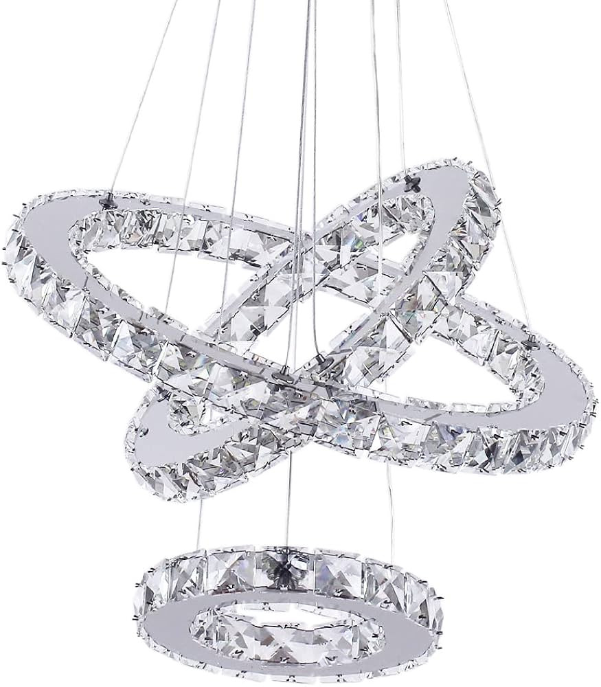 LED Chandeliers 3 rings LED Ceiling Lighting Fixture Modern Crystal Chandeliers Adjustable Stainl... | Amazon (US)