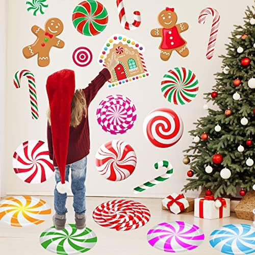 Christmas Decorations - Christmas Wall Stickers Christmas Floor Decals Peppermint Candy Cane Ging... | Amazon (US)