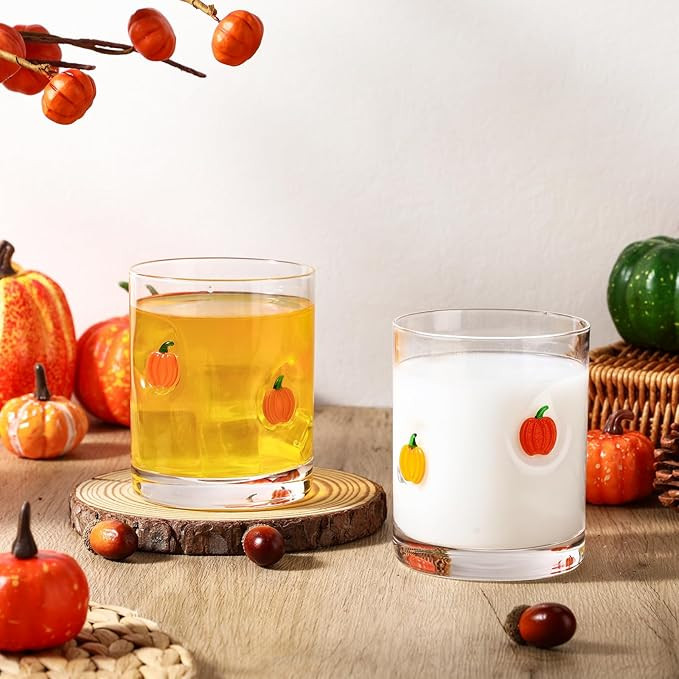 Skylety 2 Pcs Pumpkin Icon Juice Glasses Fall Thanksgiving Drinking Cups Old Fashioned Stemless W... | Amazon (US)