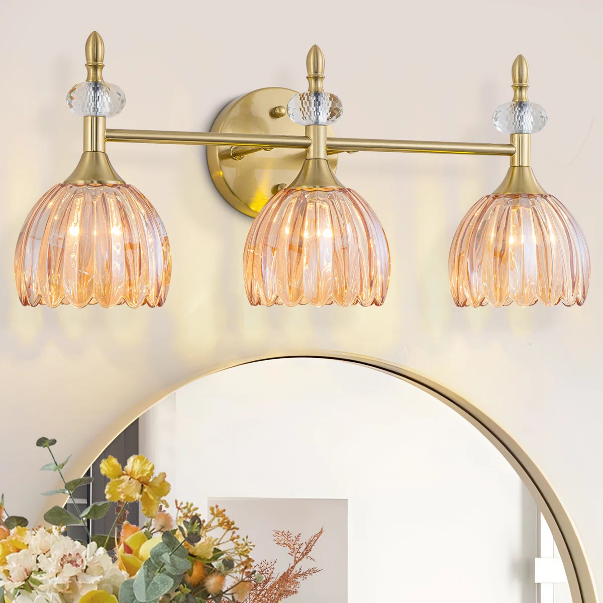 3-Light Floral Wall Sconce With Green Or Amber Glass Shades | Wayfair North America