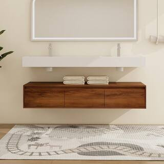 59.1 in. W x 18.1 in. D x 15.8 in. H Wall Mounted Brown Ebony Bath Vanity with White Resin Vanity Top | The Home Depot