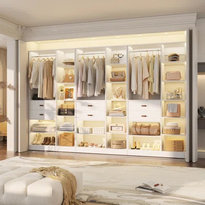 Closet System With Wooden Drawers, Hanging Rod And Shelves | Wayfair North America