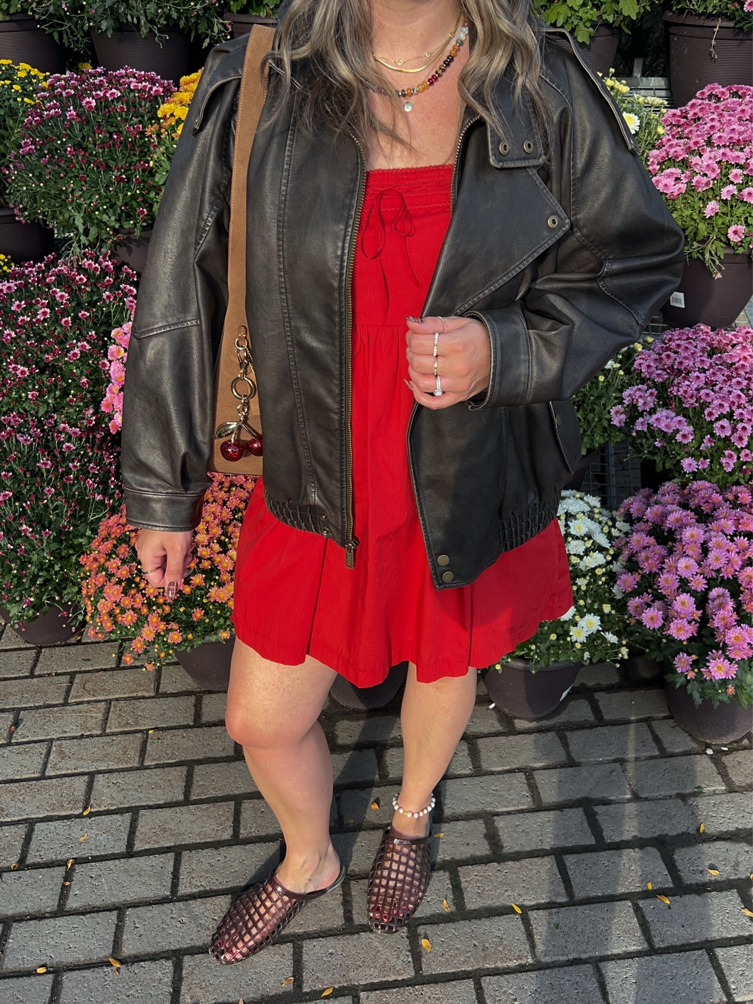 Fall date night outfit! Wearing in both the red dress and leather jacket. I’m a 9.5-10 shoe and wear a 10 in the jelly shoes (exact Canadian shoe link under “similar products”)

#LTKfall #LTKdresses #LTKdatenight
