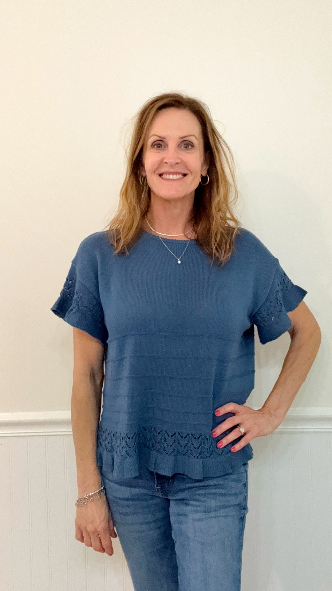 I love this ruffle knit top!  It’s so light and airy!  And I love all of the beautiful details.  Wear it with a pair of jeans or a fancier pair of shorts.
***I’m wearing a small for reference 

#LTKOver40 #LTKSaleAlert #LTKSeasonal