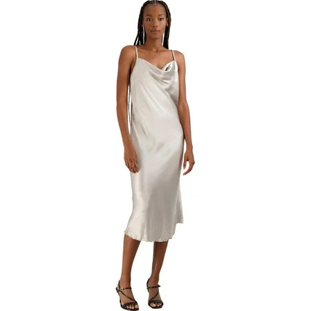 Bebe Womens Satin Drapey Slip Dress Silver M | Walmart (US)
