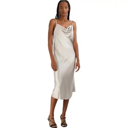 Bebe Womens Satin Drapey Slip Dress Silver M | Walmart (US)