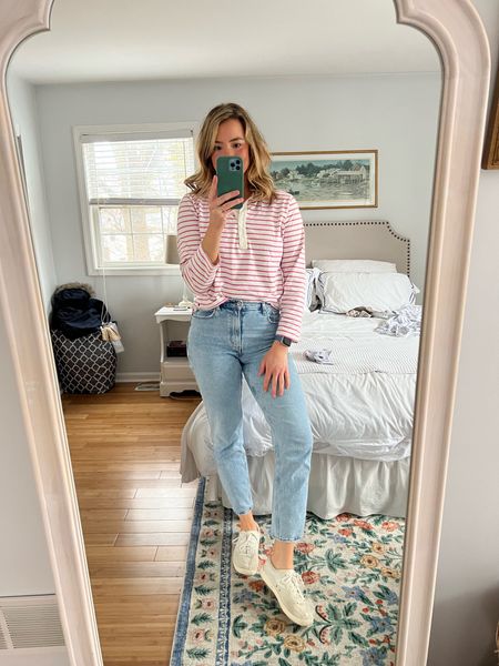 Easy everyday outfit for spring! Like this pink and white striped top. 🌸🩷

#LTKstyletip #LTKSeasonal