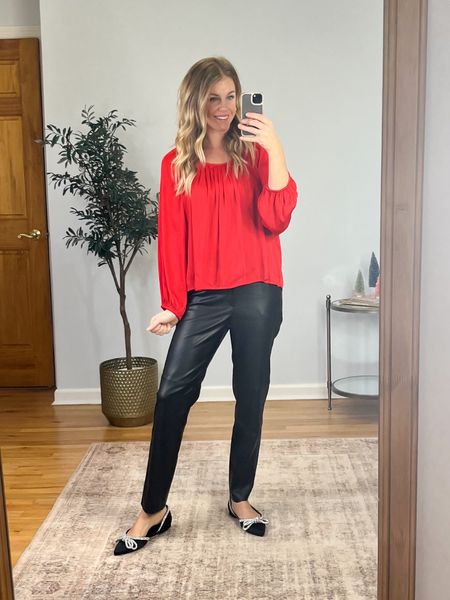 This top is so pretty for the holidays wearing size medium, and I love it paired with faux leather pants and a sparkly shoe! 

#LTKfindsunder50 #LTKHoliday #LTKSeasonal
