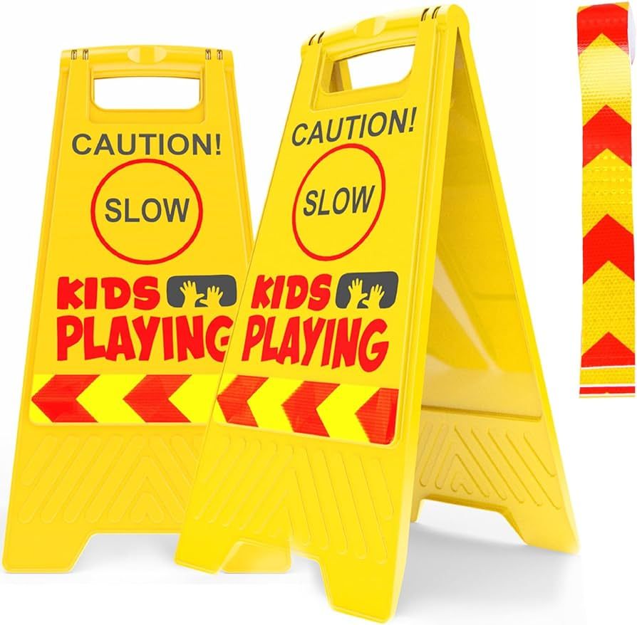 2 Pack Kid Playing Caution Sign - Children Safety Slow Road Yard Sign - Double Sided Sign Bundled... | Amazon (US)