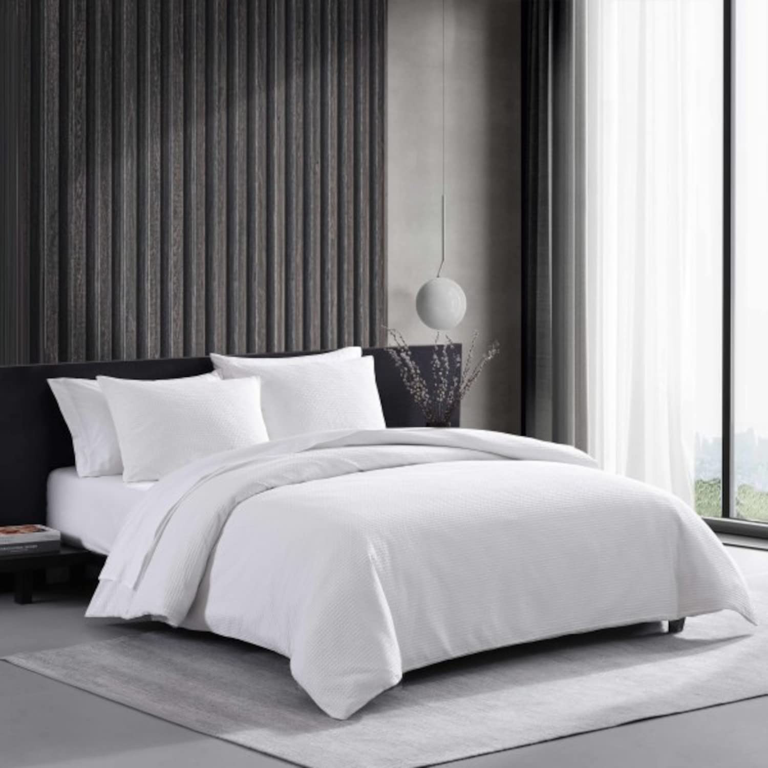 Vera Wang - King Comforter Set, Soft Cotton Bedding with Waffle Pique Texture & Smooth Cotton Percale Reverse, Medium Weight for Year-Round Comfort, 3 Piece Bed Set with Matching Pillowcases (White) | Amazon (US)