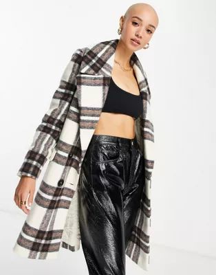 Ever New wrap smart coat in oversized mono plaid | ASOS (Global)