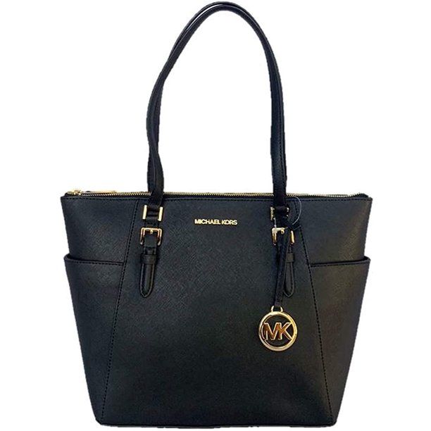 Michael Kors Charlotte Large Top Zip Tote Saffiano Leather in Black - Walmart.com | Walmart (US)