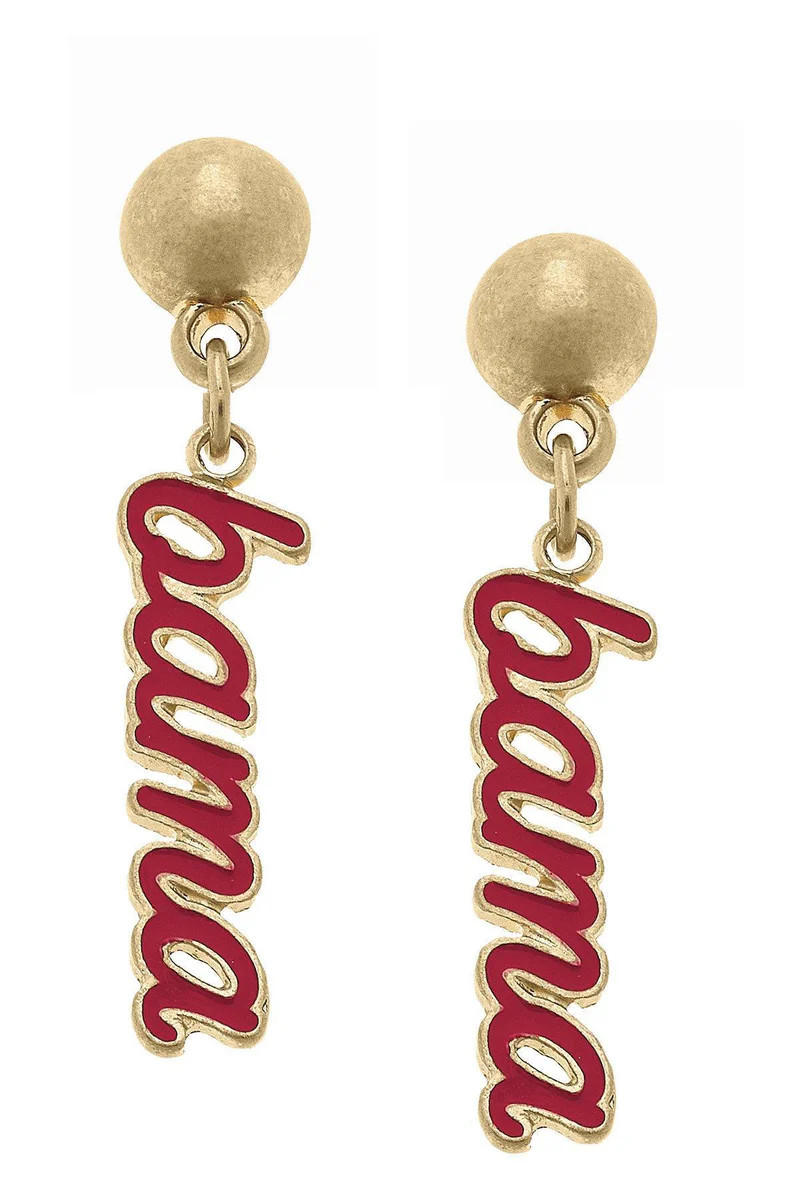 Alabama Crimson Tide Enamel Script Earrings | CANVAS