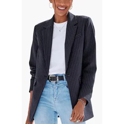 LASCANA Pinstripe Oversized Blazer in Navy Ivory at Nordstrom, Size 2 | Nordstrom