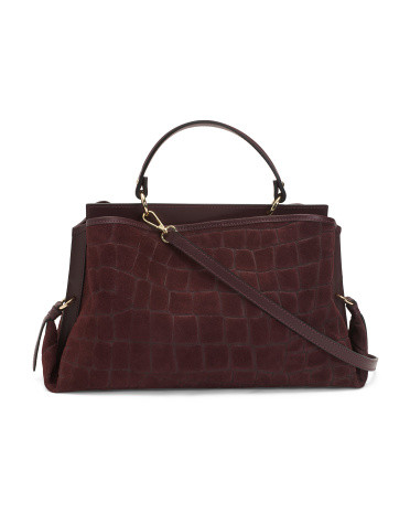 Made In Italy Suede Embossed Crocodile Satchel | TJ Maxx