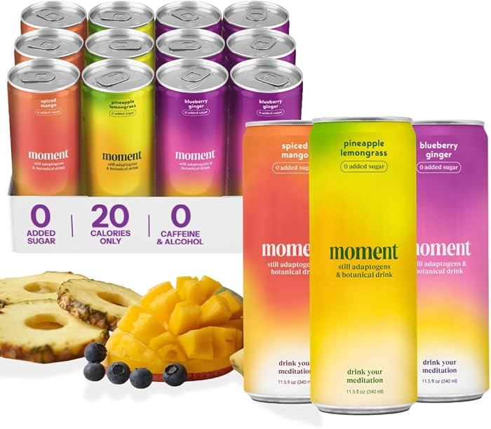 Moment Adaptogen Drink (Shark Tank) | NON-CARBONATED Non Alcoholic Drinks | Mocktails | L-Theanin... | Amazon (US)
