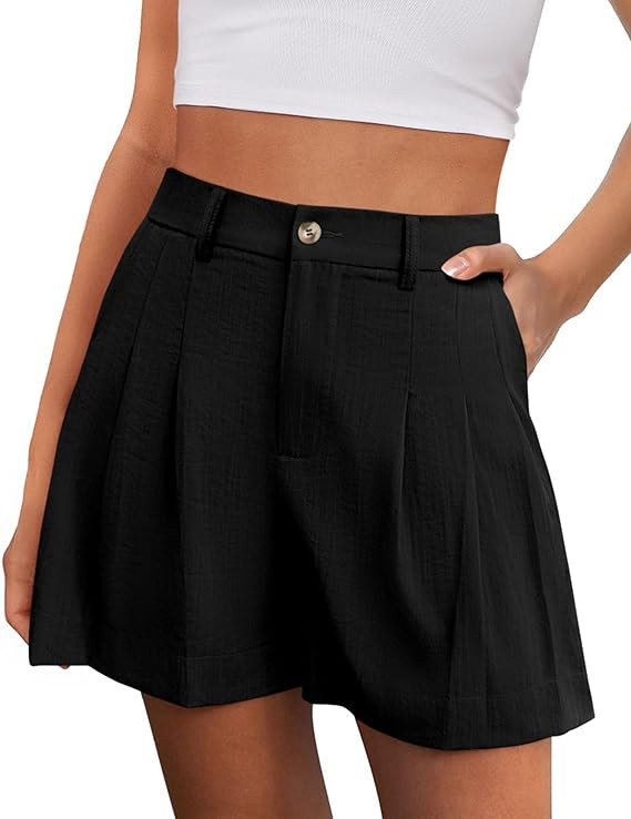 Women Dressy Wide Leg Shorts Button Waist Tailored Shorts with Pockets Summer Casual Outfits for ... | Amazon (UK)