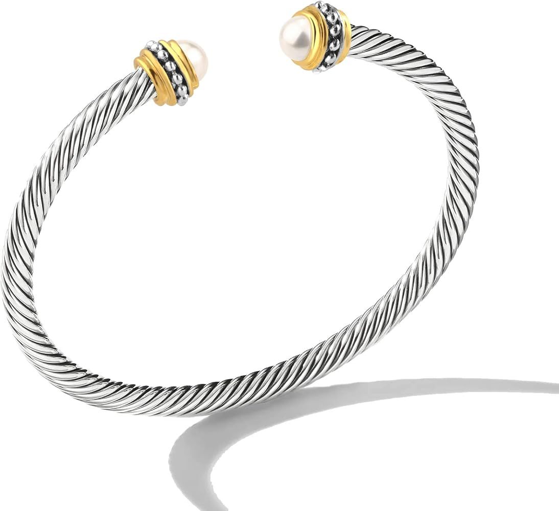 NANDUDU Cuff Bracelet for Women Cable Wire Bracelet - Stainless Steel Two Tone Twisted Bangle - S... | Amazon (US)