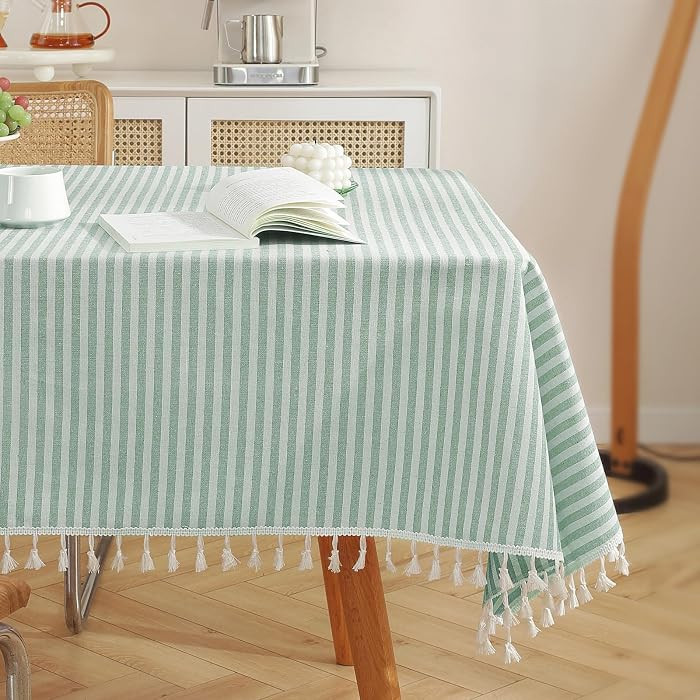 meioro Rectangle Striped Tassels Tablecloth Cotton Blend Stain and Wrinkle Resistant Washable Squ... | Amazon (US)