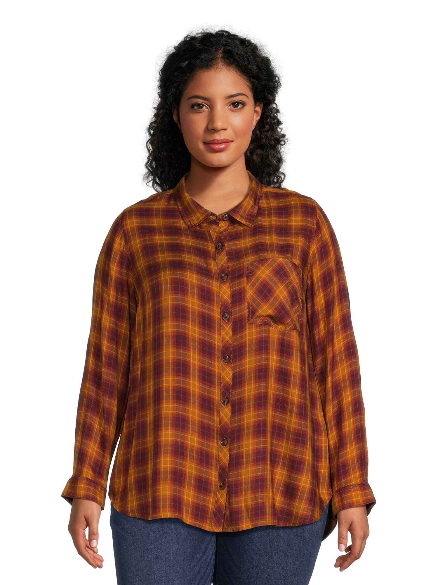 Terra & Sky Women's Plus Size Button Woven Top - Walmart.com | Walmart (US)
