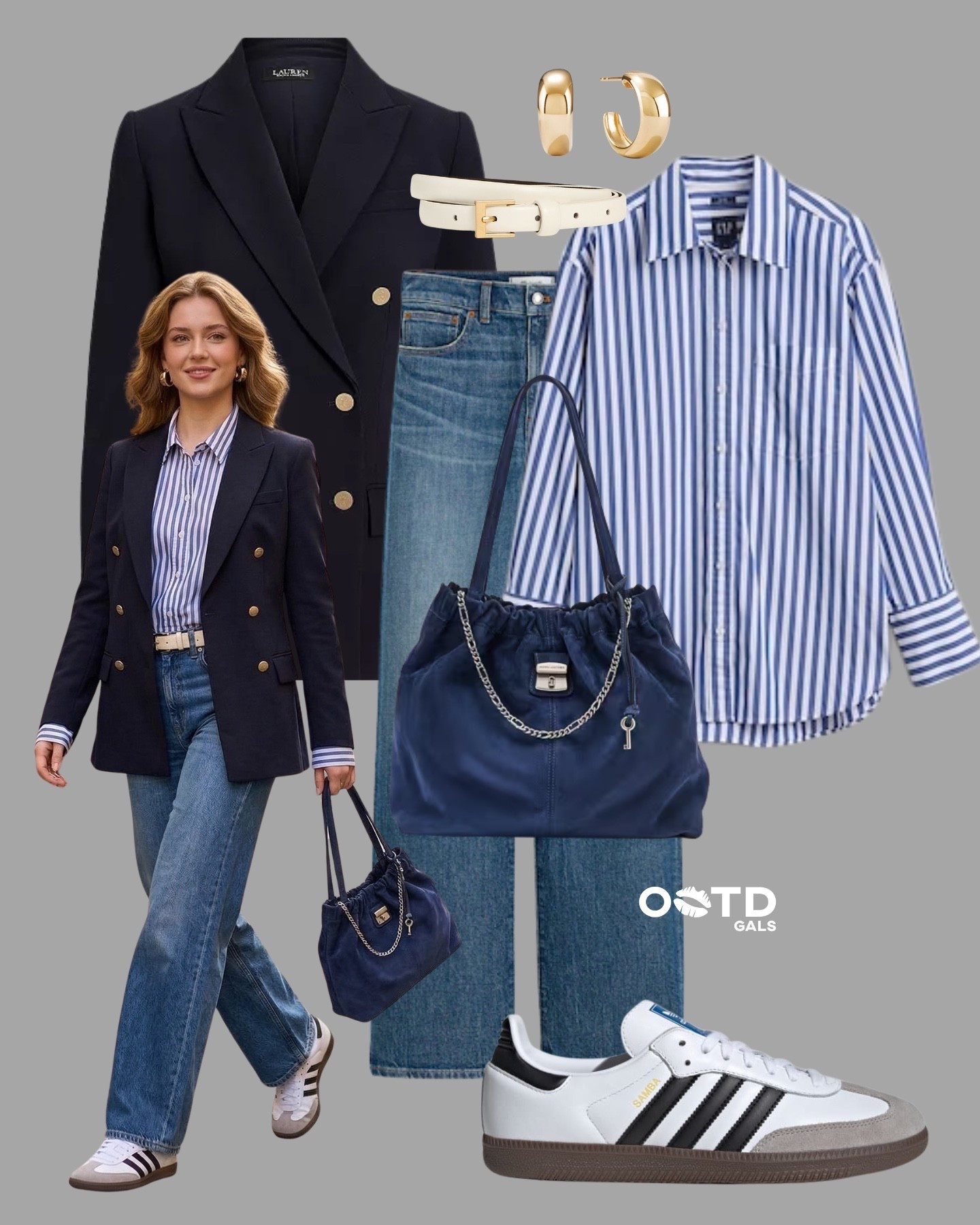 💙 Classic Parisian Casual with a Tailored Twist 💙

A timeless blend of structure and ease. The navy blazer instantly sharpens the look, layered over a crisp striped shirt for that effortlessly polished feel.

Relaxed straight-leg denim keeps it casual and wearable, while clean sneakers add a modern, off-duty touch. The deep navy bag ties everything together for a cohesive, elevated finish.

✨ Style Details:
• Navy tailored blazer for a structured, polished layer  
• Blue striped shirt for a classic, Parisian vibe  
• Straight-leg jeans for relaxed sophistication  
• White sneakers for a clean, modern edge  
• Navy shoulder bag for a cohesive finish  
• White belt for a fresh contrast detail  
• Gold hoops for a subtle statement  

Effortless, structured, and forever in style 🤍

#LTKStyle #LTKCasual #LTKChic

#LTKgrwm #LTKootd #LTKWorkwear