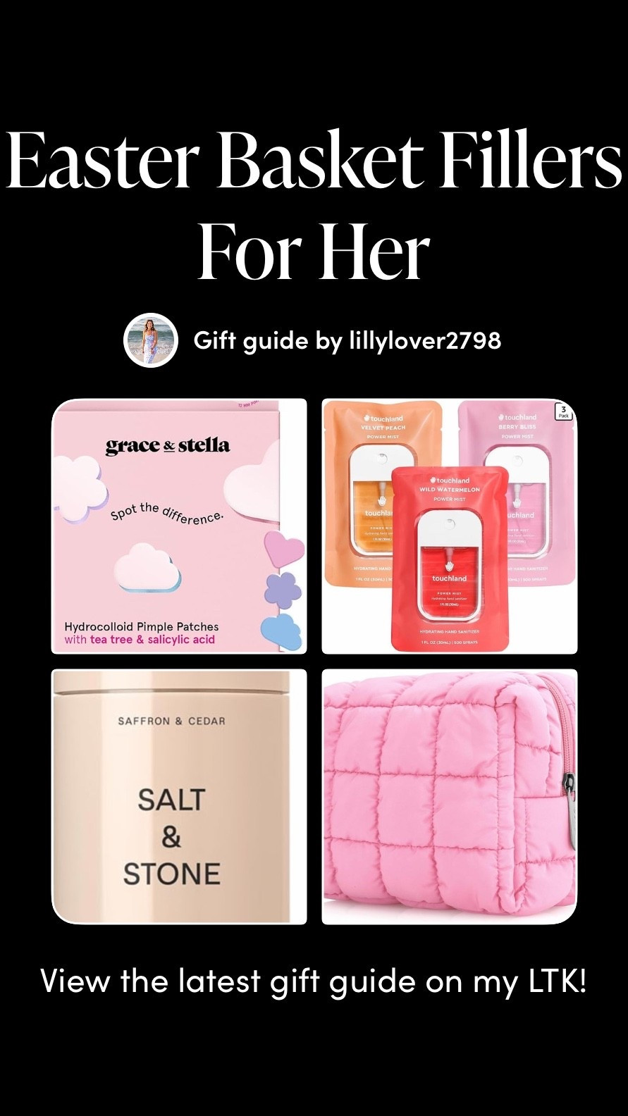 Easter Basket Fillers for Her | Cute + Affordable Gift Ideas

The cutest Easter basket fillers for her 🐰💗
Think beauty, self-care, and fun little luxuries that make the perfect gifts for teens, daughters, friends, or yourself!

All items are affordable, giftable, and easy to add to any Easter basket ✨

My top 30 favorites are linked below. 

easter basket fillers
easter basket ideas 
easter gifts for her
easter basket ideas
teen girl easter basket
self care gifts
beauty gift ideas
small gift ideas
affordable gifts

#easterbasketideas
#eastergifts
#easterbasketfillers
#springgifts
#giftideasforher
#affordablegifts
#selfcaregifts
#beautygifts


#LTKSaleAlert #LTKBeauty #LTKselfcare