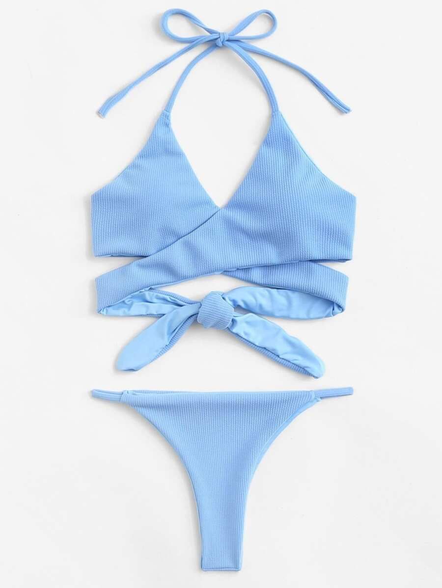 Wrap Knot Halter Bikini Set | SHEIN