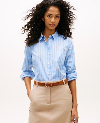 Women's Classic Poplin Roll-Tab Long-Sleeve Shirt | Macy's