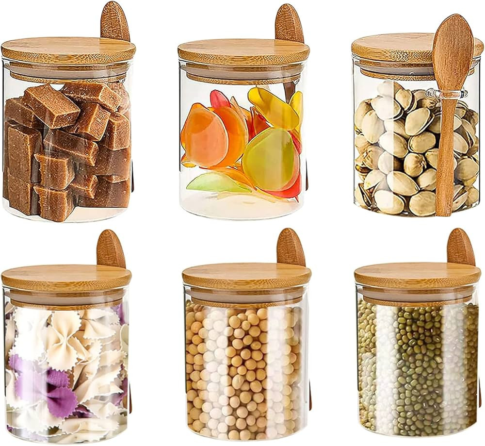 NEPIVEL 6 Pack Glass Jar with Bamboo Lids, 18.5Oz Glass Containers with Airtight Bamboo Lid and S... | Amazon (US)