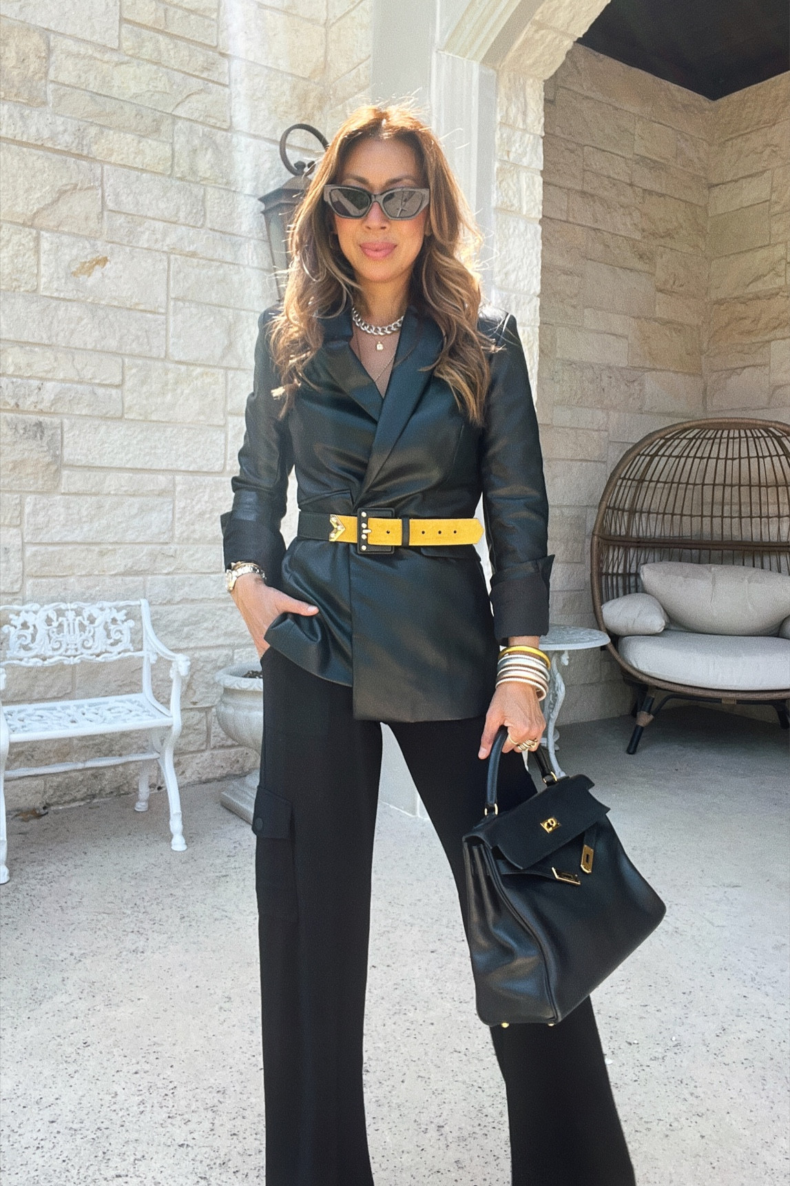 Cabi vegan leather blazer & wide leg cargo pants (size XS in both) 🤎🖤 Great work or going out outfit  #styleofsam #cabiclothing 

#LTKstyletip #LTKover40 #LTKworkwear