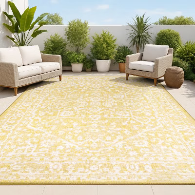 JONATHAN Y Malta Bohemian Medallion Textured Weave Yellow/Cream 4 ft. x 6 ft. Indoor/Outdoor Area Rug, Non-Shedding, Easy-Clean | Target