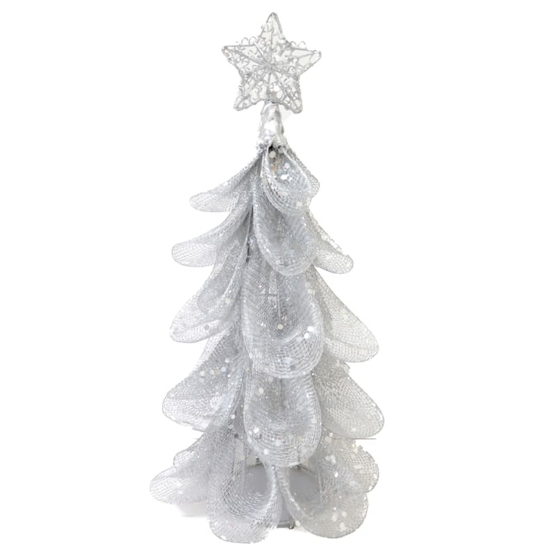 Silver Glitter & Mesh Cone Tree, 12" | At Home