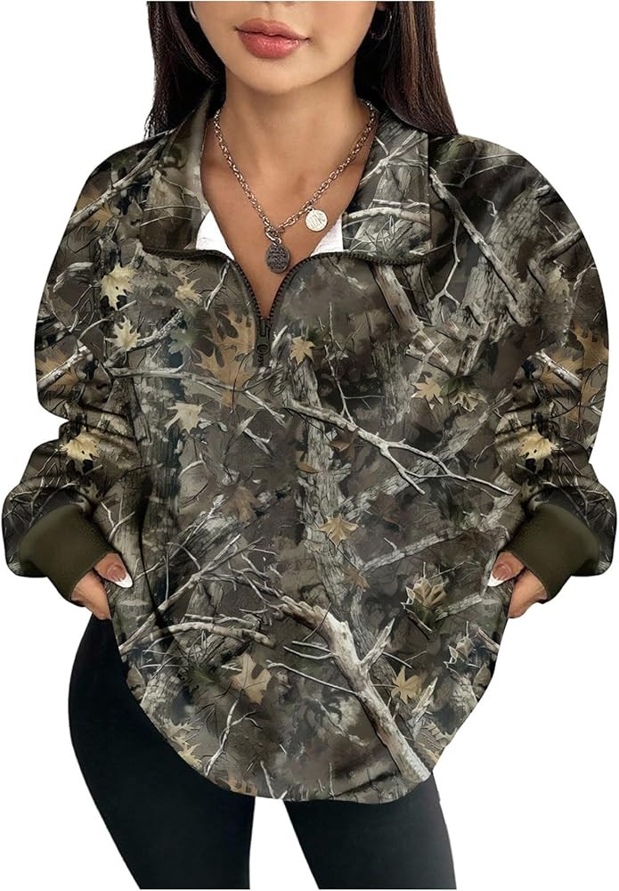 SOLY HUX Women's Camo Sweatshirts 1/4 Zip Pullover Shirts Long Sleeve Fall Tops Streetwear | Amazon (US)