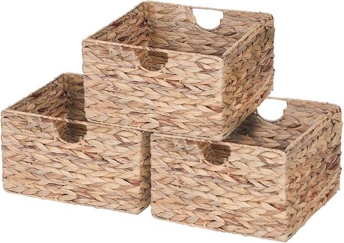 Sophia & William 3-Pack Foldable Handwoven Water Hyacinth Cube Storage Basket with Handles - 13.2... | Amazon (US)